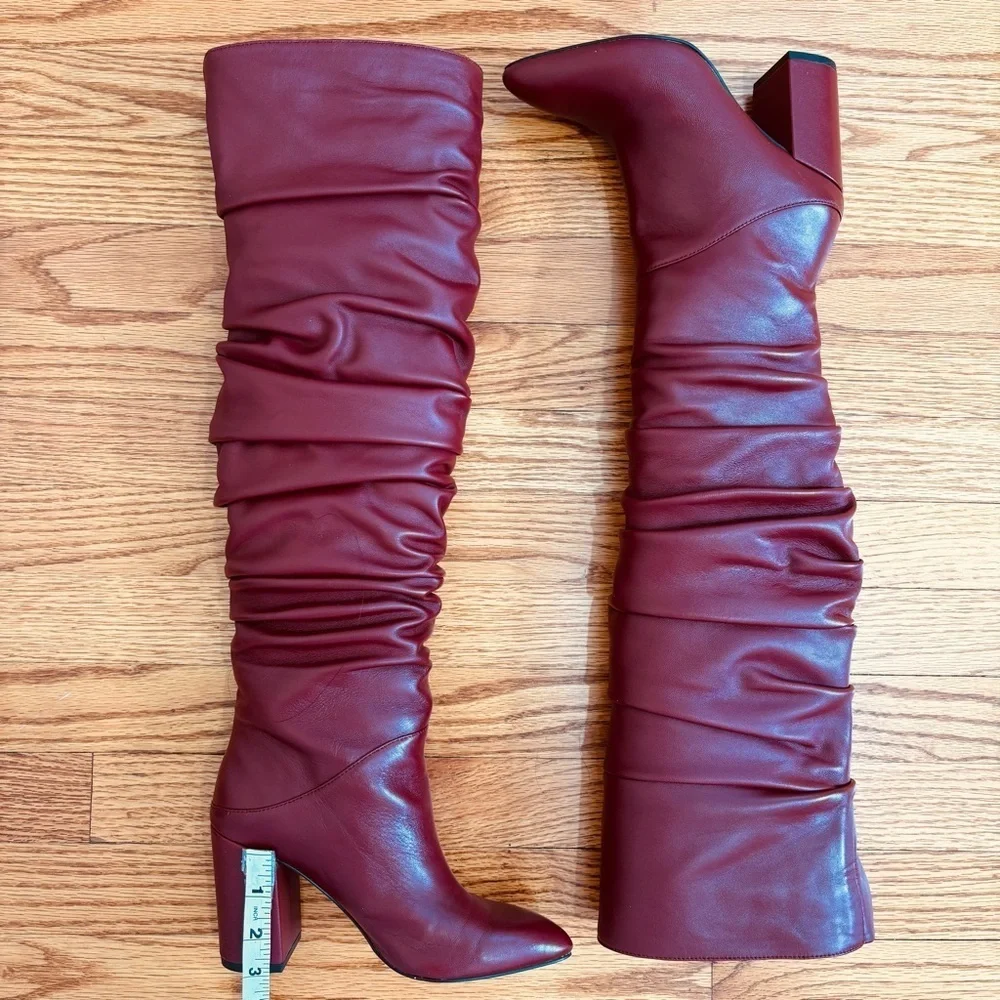 INC International Concepts Tabithaa burgundy Leather Over The Knee Heel Boots 5M